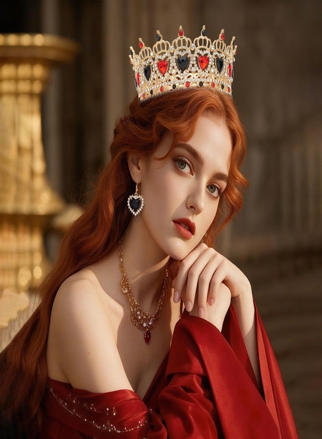 YOUlDIANZI تيجان زفاف مرصعة بأحجار الراين على شكل تاج ملكي للنساء، إكسسوارات شعر لحفلات الأزياء التنكرية، تاج عيد ميلاد أميرة، تاج زفاف مرصع بالكريستال (تاج ذهبي وأسود وأحمر) - Image 3